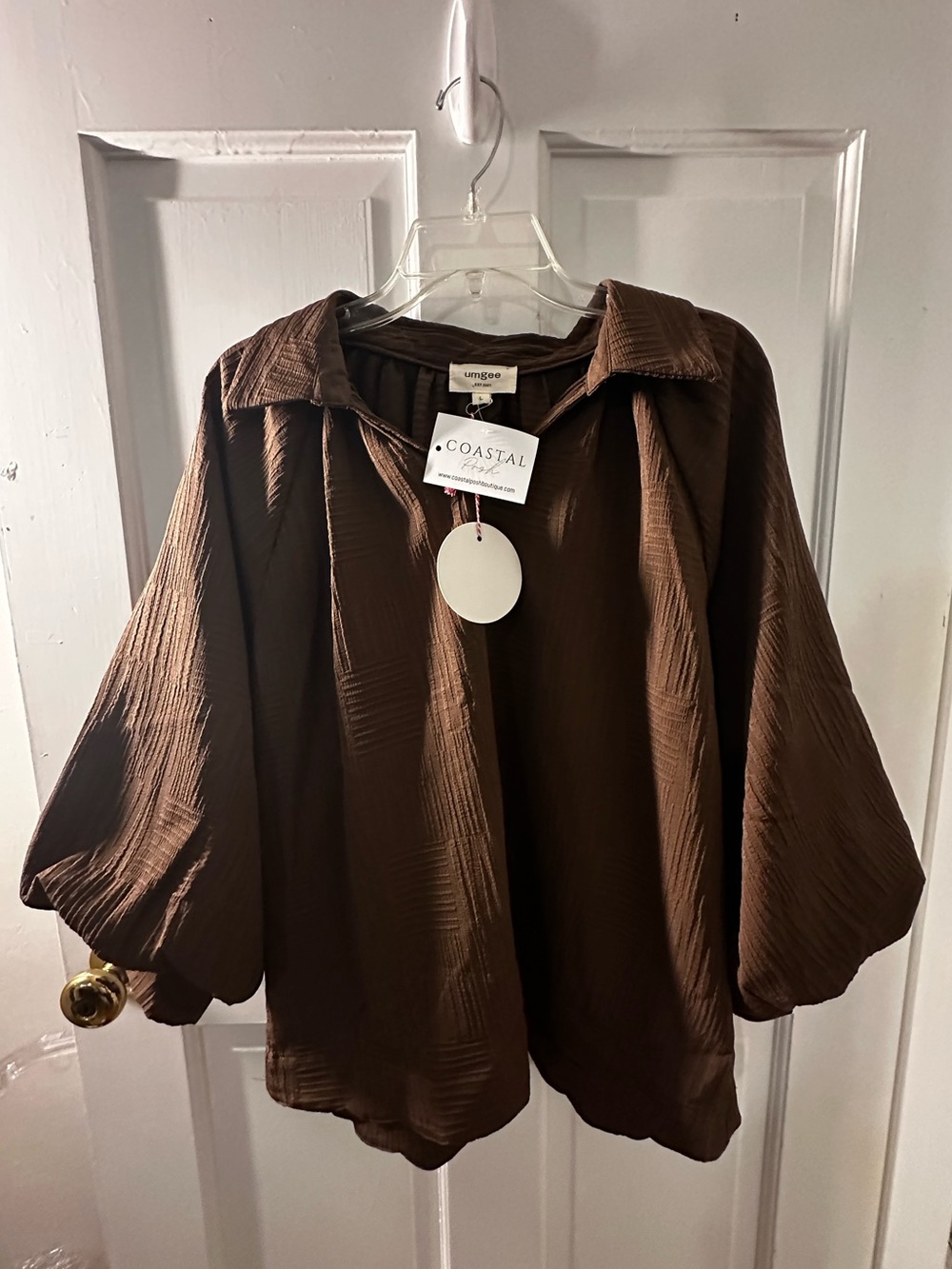 Umgee Chocolate Brown Balloon-Sleeve Tunic